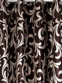 POLARTAINS Premium Eyelet Fancy Floral Printed Polyester Curtains Set of 2 for Door Brown (8 Feet)-thumb1