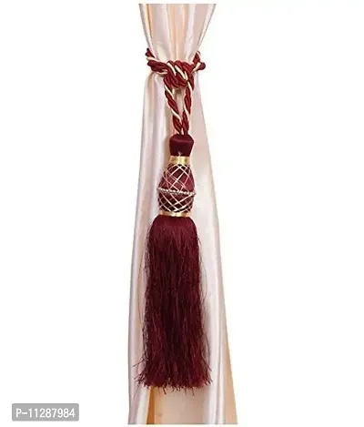 POLARTAINS Polyester Curtain Moti Dana Tie Back Home Decorative Tassel Rope Tiebacks for Home Room Kitchen Door Window Set of 6, Maroon-thumb0