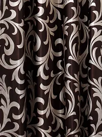 POLARTAINS Premium Eyelet Fancy Floral Printed Polyester Curtains Set of 2 for Window Brown (5 Feet)-thumb2