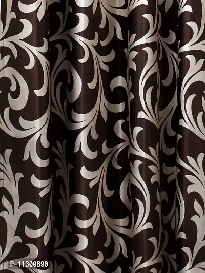 POLARTAINS Premium Eyelet Fancy Floral Printed Polyester Curtains Set of 2 for Window Brown (5 Feet)-thumb3