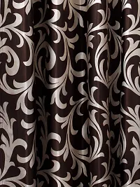 POLARTAINS Premium Eyelet Fancy Floral Printed Polyester Curtains Set of 2 for Door Brown (8 Feet)-thumb2