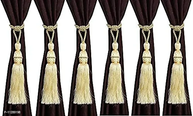 POLARTAINS Polyester Curtain Moti Dana Tie Back Home Decorative Tassel Rope Tiebacks for Home Room Kitchen Door Window Set of 6, Cream