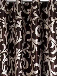 POLARTAINS Premium Eyelet Fancy Floral Printed Polyester Curtains Set of 2 for Window Brown (5 Feet)-thumb1
