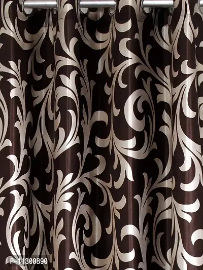 POLARTAINS Premium Eyelet Fancy Floral Printed Polyester Curtains Set of 2 for Window Brown (5 Feet)-thumb2