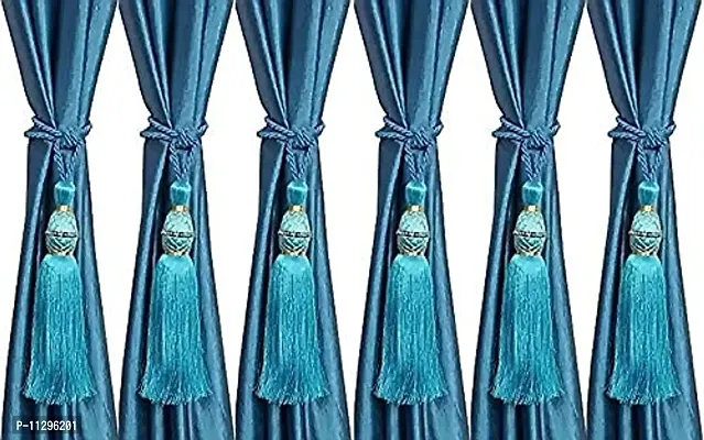 POLARTAINS Polyester Curtain Moti Dana Tie Back Home Decorative Tassel Rope Tiebacks for Home Room Kitchen Door Window Set of 6, Aqua