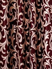 POLARTAINS Premium Eyelet Fancy Floral Printed Polyester Curtains Set of 2 for Door Maroon (7 Feet)-thumb2