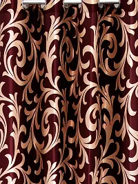 POLARTAINS Premium Eyelet Fancy Floral Printed Polyester Curtains Set of 2 for Door Maroon (7 Feet)-thumb1