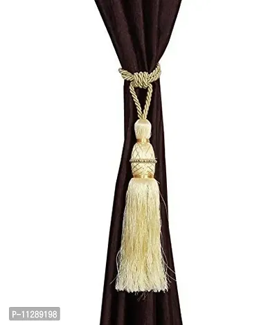 POLARTAINS Polyester Curtain Moti Dana Tie Back Home Decorative Tassel Rope Tiebacks for Home Room Kitchen Door Window Set of 6, Cream-thumb2