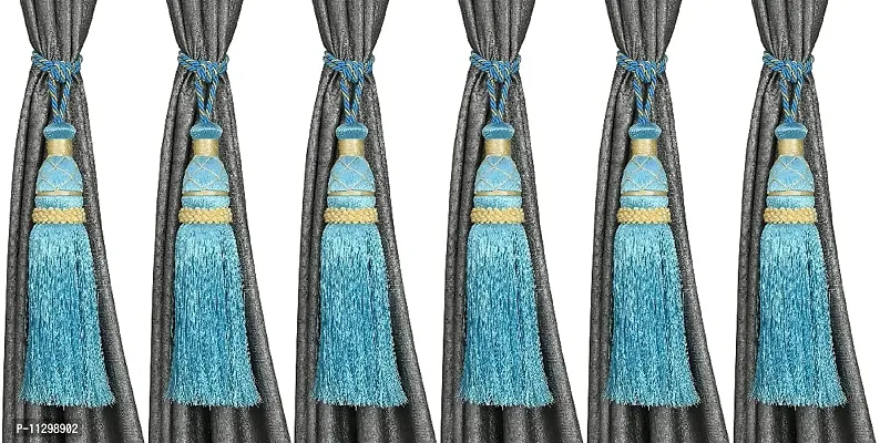 Radhey Radhey Decor Polyester Curtain Tie Back Home Decorative Tassel Rope Tiebacks for Home Room Kitchen Door Window Set of 6, Aqua (Aqua)