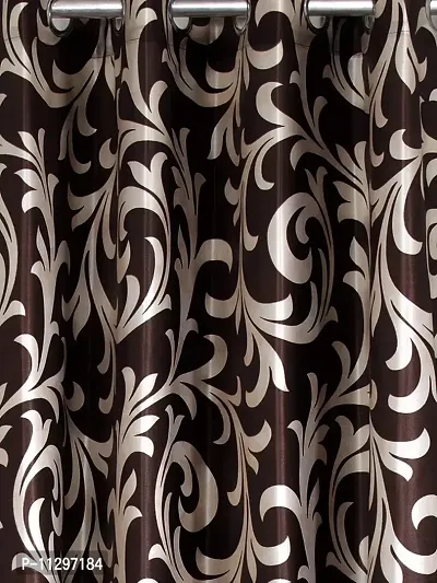 POLARTAINS Premium Eyelet Fancy Floral Printed Polyester Curtains Set of 2 for Long Door Brown (9 Feet)-thumb2