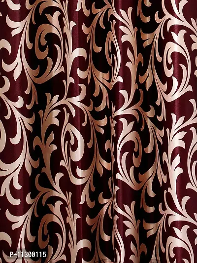 POLARTAINS Premium Eyelet Fancy Floral Printed Polyester Curtains Set of 2 for Door Maroon (8 Feet)-thumb3