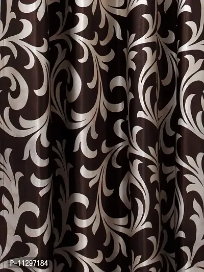 POLARTAINS Premium Eyelet Fancy Floral Printed Polyester Curtains Set of 2 for Long Door Brown (9 Feet)-thumb3