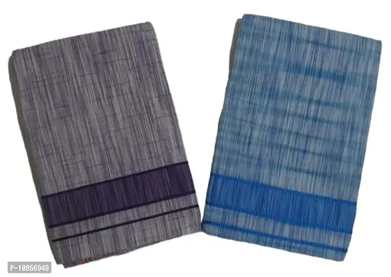 Classic Cotton Solid Dhotis for Men, Pack of 2, 2.2MTR-thumb0