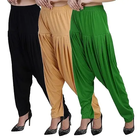 Casuals Women's Viscose Patiala/Patiyala Pants Combo Pack of 3(Multi-Coloured)