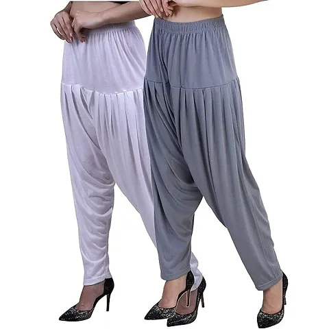 Casuals Women's Viscose Patiyala/Patiala Pants Combo 2(White and Multi-Coloured)