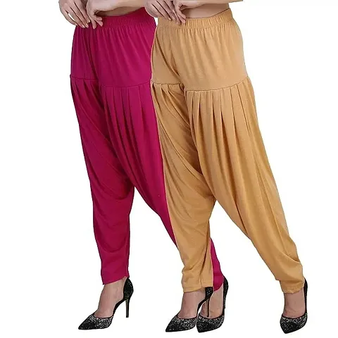 Casuals Women's Viscose Patiyala/Patiala Pants Combo 2(Biscuit and Multi-Coloured)