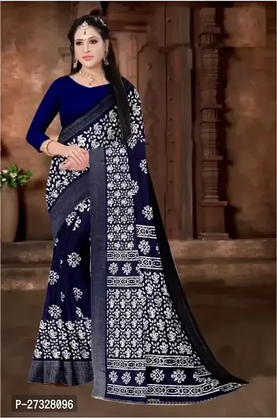 Elegant Navy Blue Cotton Blend Saree with Blouse piece For Women
