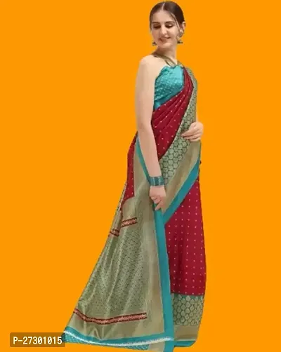Elegant Red Cotton Blend Saree with Blouse piece For Women-thumb0
