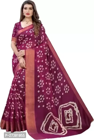 Elegant Purple Cotton Blend Saree with Blouse piece For Women-thumb0