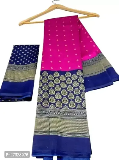 Elegant Pink Cotton Blend Saree with Blouse piece For Women