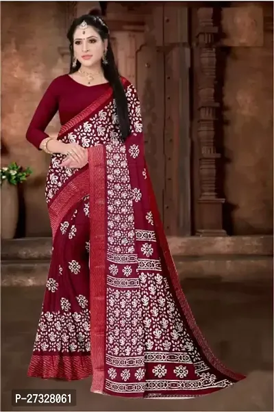 Elegant Maroon Cotton Blend Saree with Blouse piece For Women