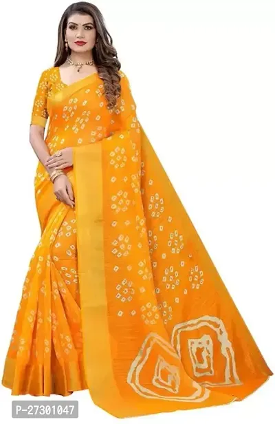 Elegant Yellow Cotton Blend Saree with Blouse piece For Women-thumb0
