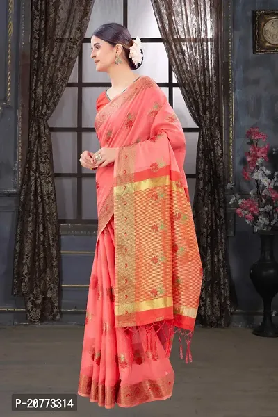 Classy Chanderi Cotton Pink Saree with Blouse piece For Women-thumb2