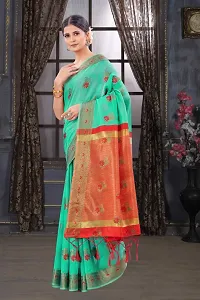 Classy Chanderi Cotton Green Saree with Blouse piece For Women-thumb1