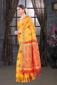 Classy Chanderi Cotton Yellow Saree with Blouse piece For Women-thumb1