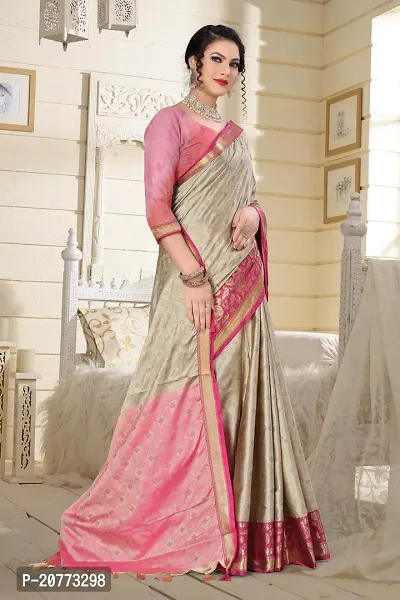 Classy Cotton Silk Beige Saree with Blouse piece For Women-thumb4