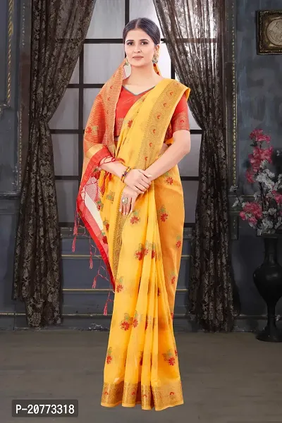 Classy Chanderi Cotton Yellow Saree with Blouse piece For Women-thumb3