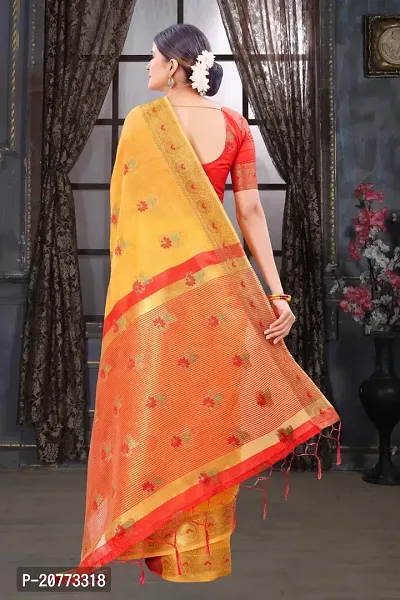 Classy Chanderi Cotton Yellow Saree with Blouse piece For Women-thumb4