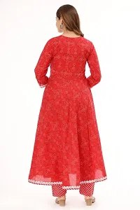 Cambric Cotton Bandhej Printed Anarkali Kurta with Pant (Red)-thumb1