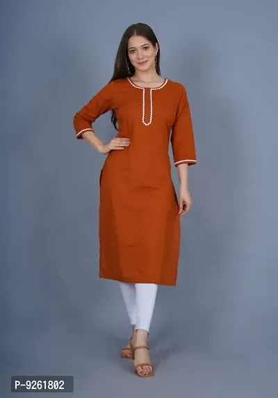Womens Cambric Cotton Solid Brown Kurti-thumb0