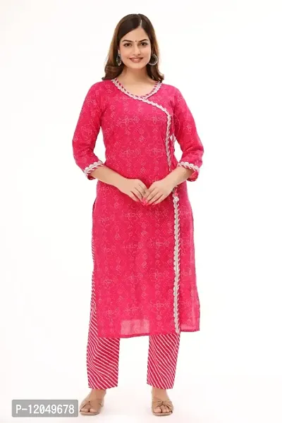 Women Cambric Cotton Bandhej Printed Straight Kurta with Pant