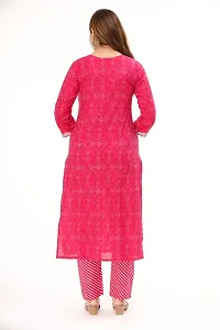 Women Cambric Cotton Bandhej Printed Straight Kurta with Pant-thumb1