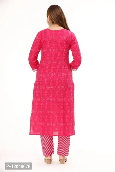 Women Cambric Cotton Bandhej Printed Straight Kurta with Pant-thumb2