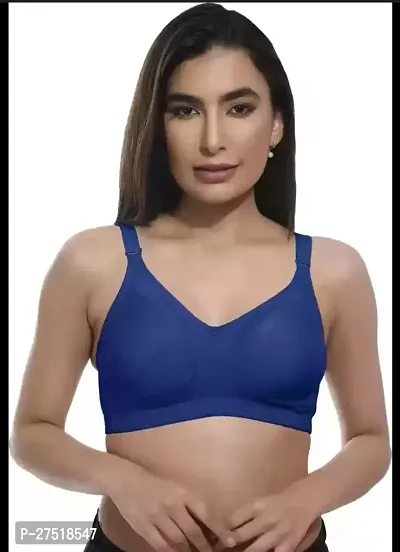 Stylish Blue Cotton Blend Solid Bra For Women-thumb0