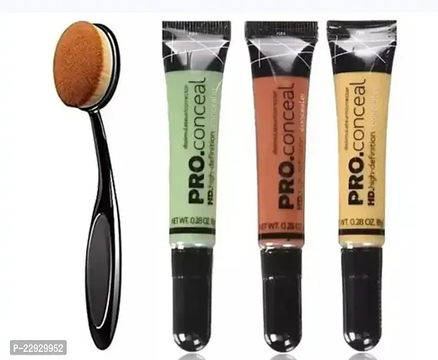 Waterproof Concealer Matte Full Coverage pro Concealer Oil Free   Lightweight. highly pigmented Creamy (Pack of 3  8gm) WITH Oval Foundation Brush-thumb0