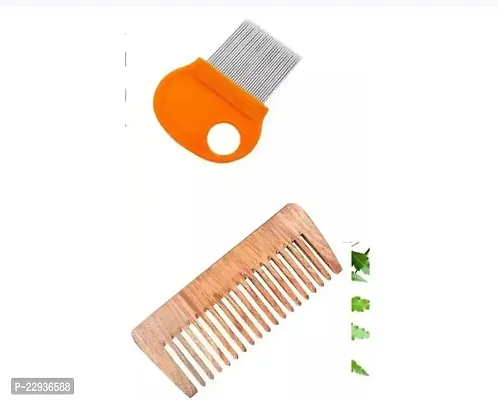 Premium Quality Nit Free Terminator Lice Comb With Neem Wood Comb For Hair Growth - Pack Of 2