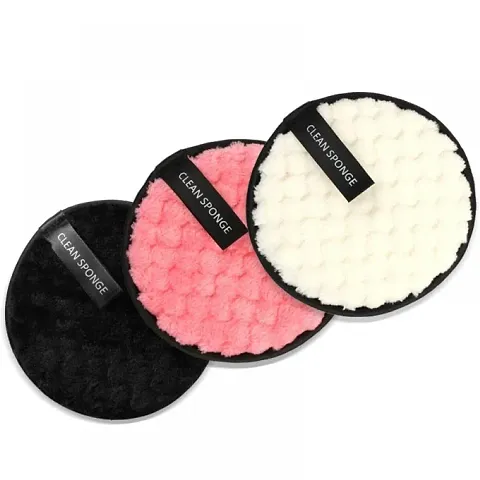 3 Pieces  Round Puff Cleansing Sponges in Assorted Colors - Double Layer, Reusable, and Gentle on Skin