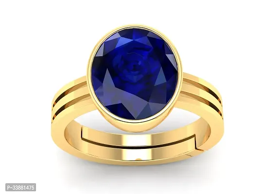 3.25 to 15.25 Ratti Certified Blue Sapphire (Neelam) Golden+Gold Metal Ring for Men And Women-thumb0