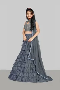 Stylish Net Grey Lehenga Choli With Dupatta Set For Girls-thumb2
