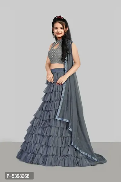 Stylish Net Grey Lehenga Choli With Dupatta Set For Girls-thumb3