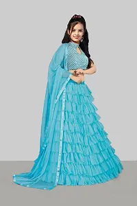 Stylish Net Turquoise Lehenga Choli With Dupatta Set For Girls-thumb2