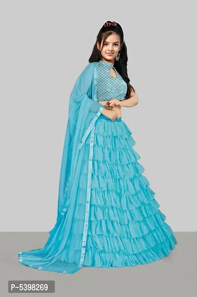 Stylish Net Turquoise Lehenga Choli With Dupatta Set For Girls-thumb3