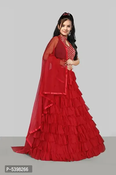 Stylish Net Red Lehenga Choli With Dupatta Set For Girls-thumb3