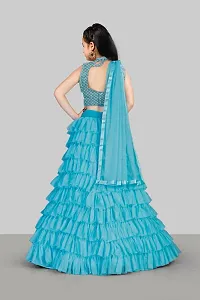 Stylish Net Turquoise Lehenga Choli With Dupatta Set For Girls-thumb1