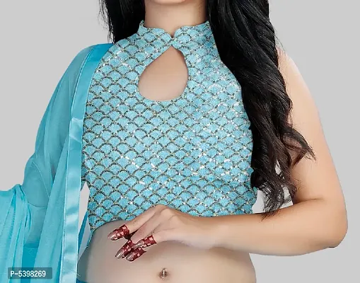 Stylish Net Turquoise Lehenga Choli With Dupatta Set For Girls-thumb5