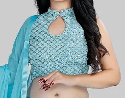 Stylish Net Turquoise Lehenga Choli With Dupatta Set For Girls-thumb3